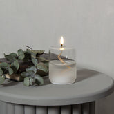 Áttetsző henger formájú, üvegből készült, textilkanócos LED olajlámpa-